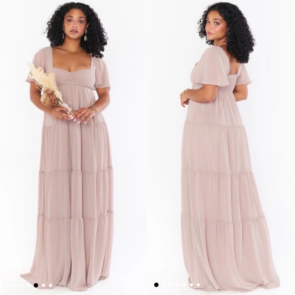 Show Me Your Mumu XL Nicole Maxi Dress Soft Beige Chiffon Tiered Bridesmaid